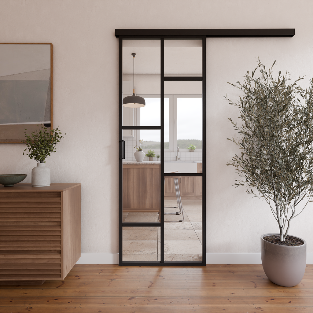 [41-PC-730-2040-9005-MONDRIAN] Porte Mondrian 730 x 2040 Coulissante Noire avec rail inclus